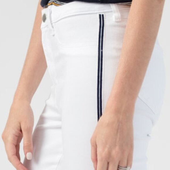L'AGENCE Margot High Rise Nautical Stripe Jean in Blanc - Picture 3 of 5